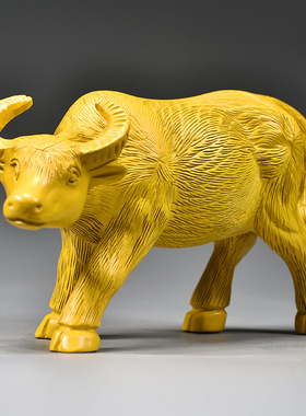 黄色木雕牛摆件牛气冲天实木水牛十二生肖动物家居乔迁送礼工艺品