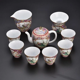 家用中式 珐琅彩茶具套装 复古功夫三才泡茶珐琅彩陶瓷茶壶盖碗套组