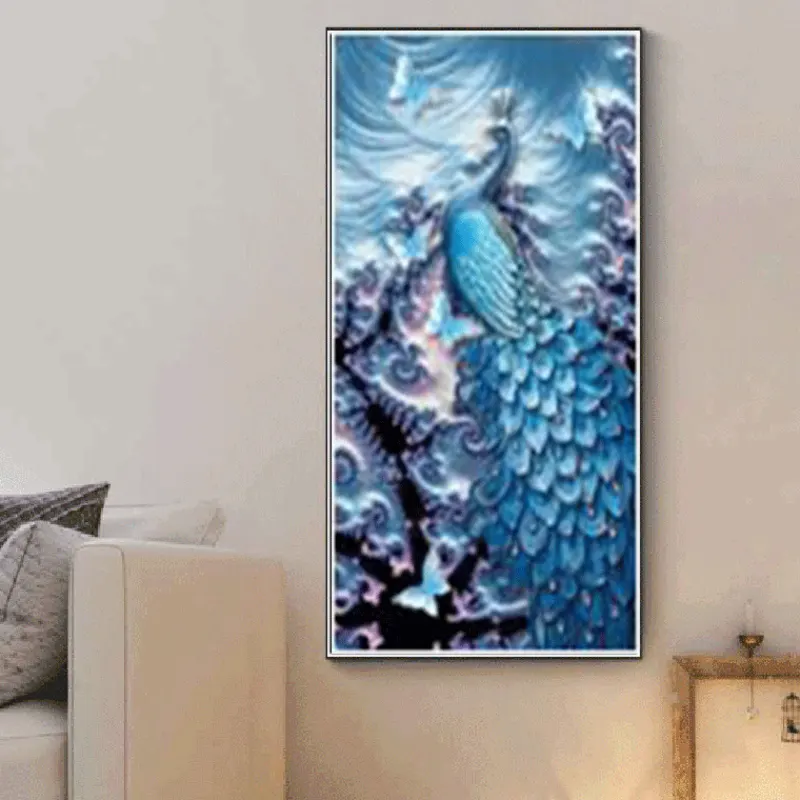 2019新款5D异形炫彩魔方钻石画厂家卧室装饰画厂家直销浮雕孔雀图片