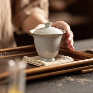 仿古釉盖碗茶杯复古手抓碗家用陶瓷单个泡茶碗功夫茶具敬茶碗 中式