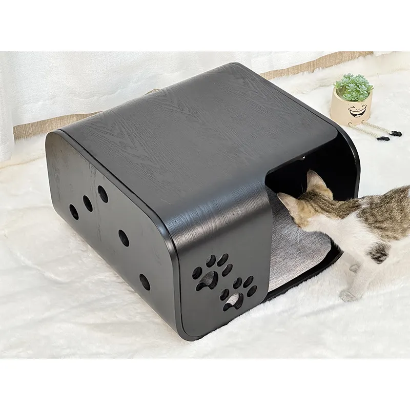 实木猫窝猫爪雕刻镂空设计ins欧式风人宠共用小茶几带垫子宠物窝