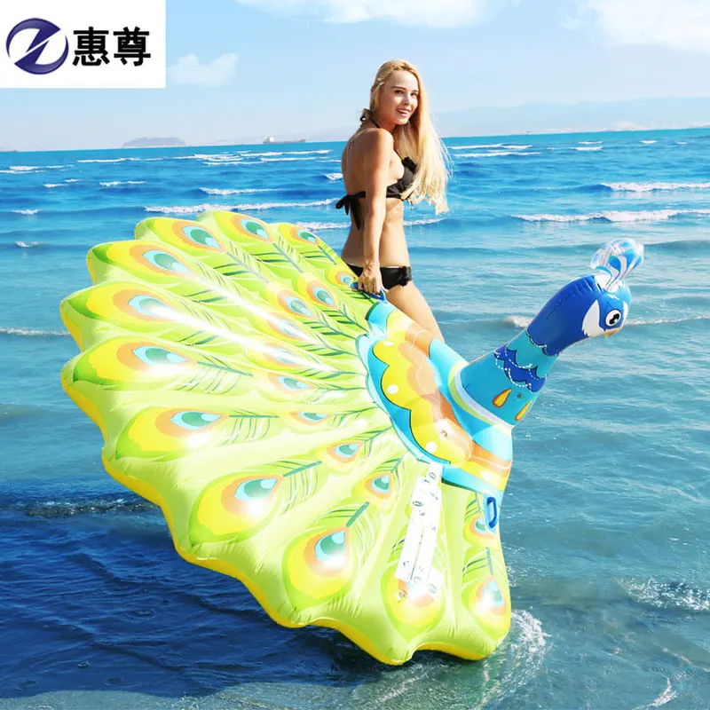 新款厂家直销孔雀浮排蓝巨型水上充气玩具坐骑动物浮标现货