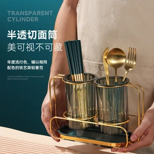 北欧轻奢筷子筒ins网红双格筷子架家用沥水筷子筒收纳置物架筷盒
