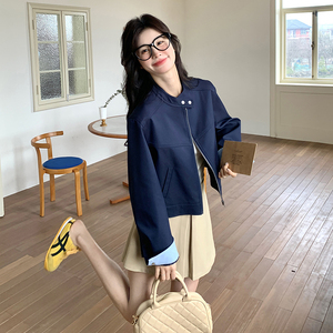 甜酷风休闲短外套外套女春秋2025新款小个子藏青色上衣别致超好看图片