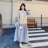 现货2601kp195k318刺绣连衣裙套装女2026新款气质收腰A字裙两件套，女装套装/套裙，2B105
