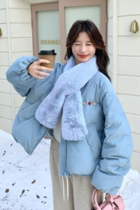 韩系配围脖灯芯绒羽绒服外套女秋冬2025新款黄色白鸭绒爆款面包服图片