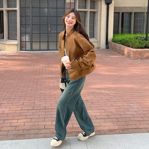 现货8804p145k208美拉德棕色夹克2026春秋新款宽松百搭立领上衣图片