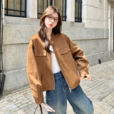复古经典麂皮绒外套女2025秋季新款韩系时尚百搭小个子机车服夹克，女装短外套，丽人依阁