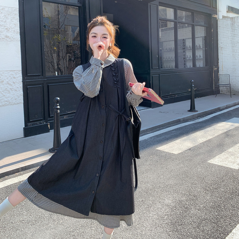 2606kp195k318连衣裙套装春季2026新款韩版学院风背心裙两件套，女装大码女装，2B105