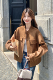复古经典麂皮绒外套女2025秋季新款韩系时尚百搭小个子机车服夹克，女装短外套，丽人依阁