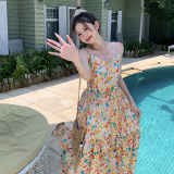 海边度假碎花吊带连衣裙女2025夏季新款法式温柔风别致绝美沙滩裙，女装连衣裙，丽人依阁