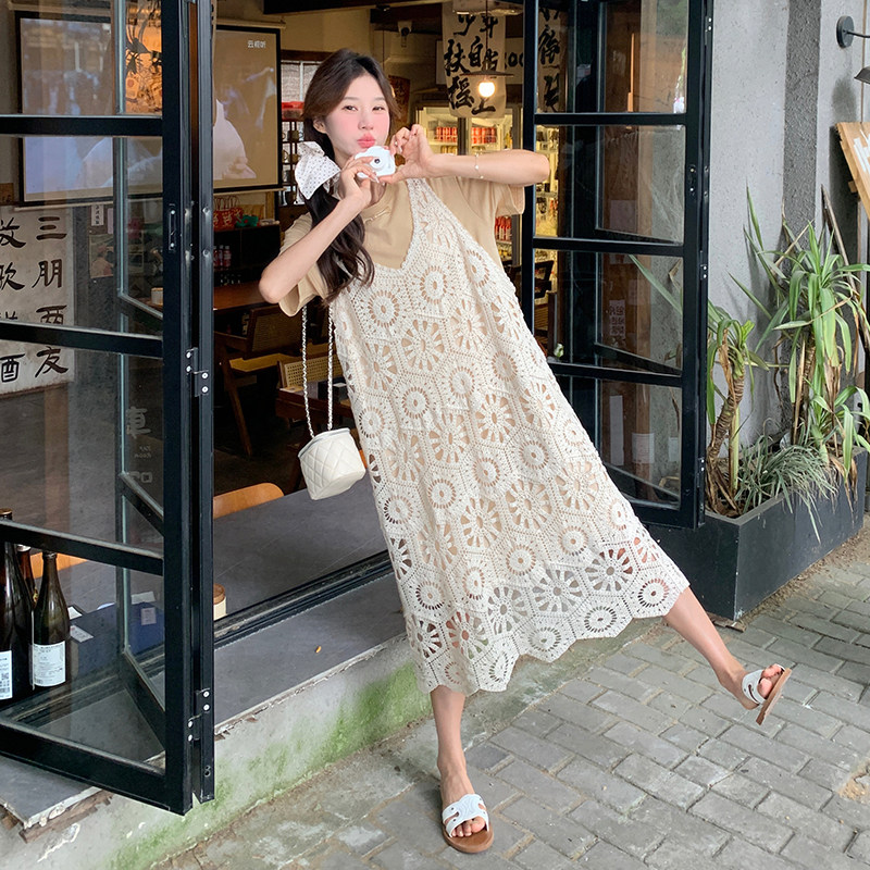 2418kp140k198短袖t恤背带连衣裙两件套女夏欧货宽松气质裙套装,商品下架区,丽人依阁