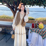 2612p205k328马甲套装女2026春季新款美拉德马夹气质连衣裙两件套，女装连衣裙，2B105