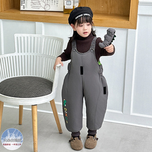 儿童冬季羽绒裤2025新款女童白鸭绒背带裤女宝宝耐污加厚冬装裤子