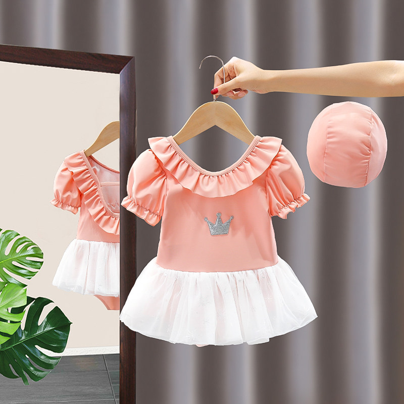 女童连体泳衣小皇冠夏季透气速干小童宝宝儿童小女孩花边温泉泳装