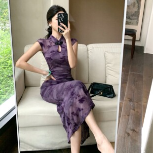 显瘦包臀鱼尾气质长裙连衣裙夏 旗袍民国风复古修身 新中式 改良短袖