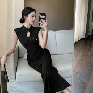 高级性感显瘦鱼尾包臀连衣裙收腰长裙 时尚 改良旗袍裙新中式 年轻款