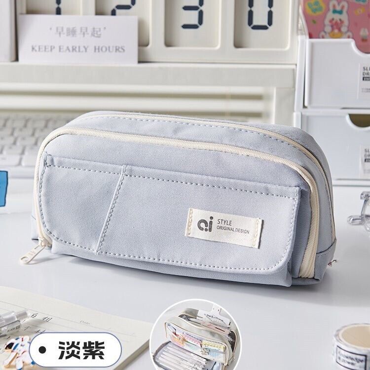 2024网红新款简约风笔棉布韩系耐脏多层学生文具盒初中生笔袋