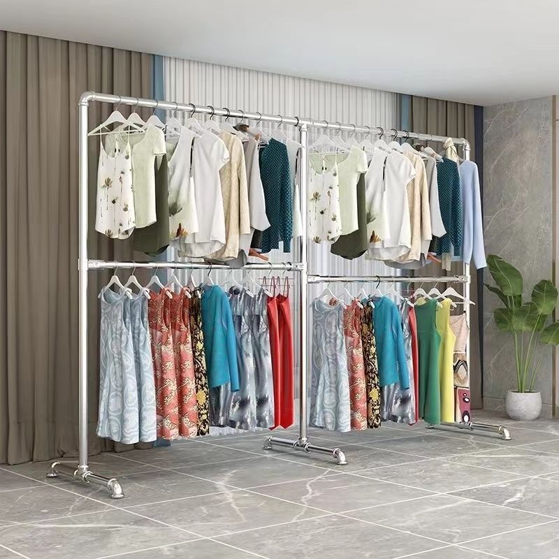 钢管晾衣架落地阳台卧室挂衣架不锈钢镀锌简易家用凉挂晒被晾衣杆