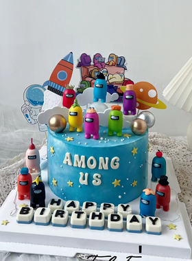 AmongUs游戏主题烘焙蛋糕装饰太空狼人杀网红公仔摆件甜品台装扮