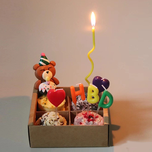 星巴克蛋糕装饰套装diy网红小熊蜡烛可爱蜡烛彩色HBD插件生日配件