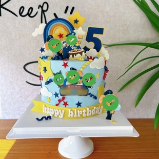 网红猴子小狗生日蛋糕装饰插件警察儿童拉布拉多安全警长烘焙插牌