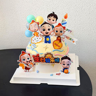 网红依娜和恰恰生日蛋糕装饰插牌生日快乐气球蜡烛甜品台烘焙插件