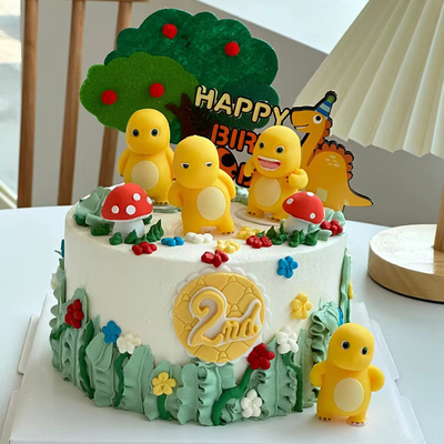 森系胖胖可爱奶龙蛋糕装饰摆件