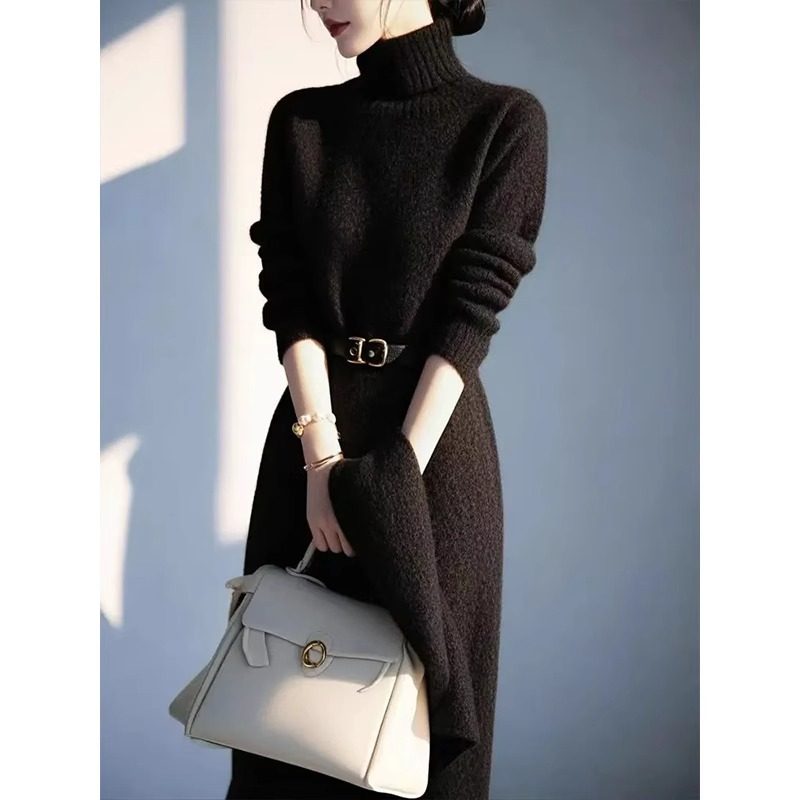法式高档冷淡系气质名媛时尚高领OL过膝针织毛衣连衣裙女春配腰带,女装/女士精品,连衣裙,淘宝优惠券,粉丝福利购,淘宝优惠卷