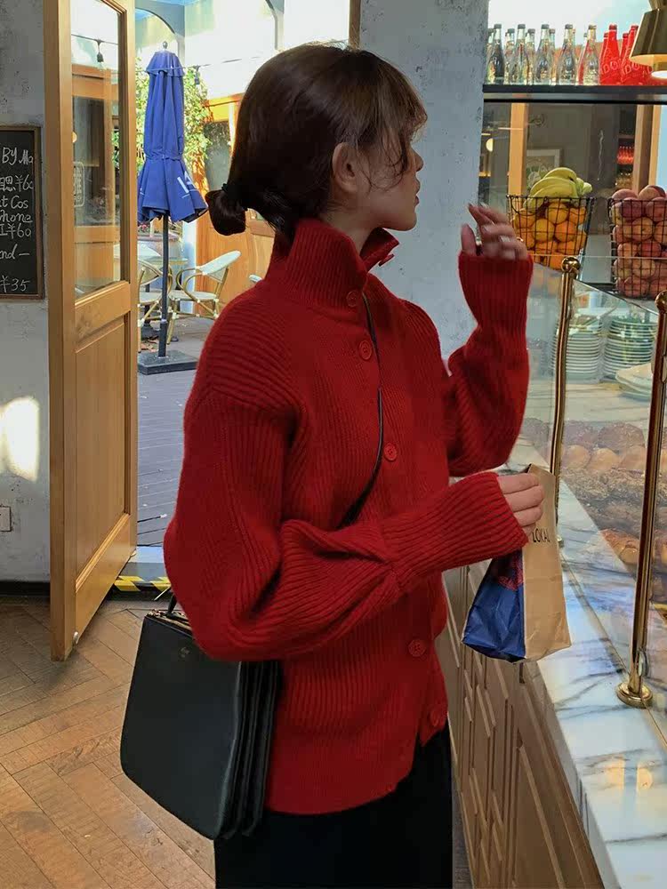 A7seven Cardigan jacket women 2020 Spring new pattern Korean Edition fashion student Long sleeve Stand collar black Sweaterin the Women's clothing/Boutique , Wool sweater  category - from Buy2taobao.com to provide professional Taobao agent buy service