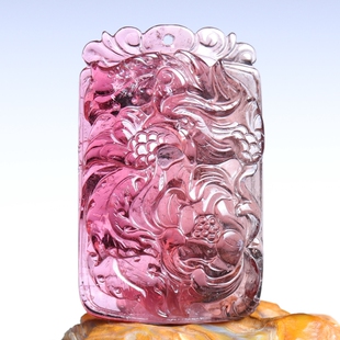 孤品天然传承级卢比来双色碧玺雕刻凤凰牡丹吊坠女款 饰品礼物挂坠