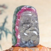 孤品天然传承级三色西瓜碧玺吊坠狐狸挂坠男女款 挂件饰品礼物