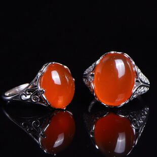 天然保山南红玛瑙冰红戒指女款 界面镶嵌925银戒托饰品送证书