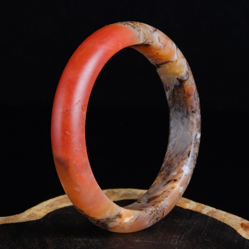 天然保山南红手镯捡漏放漏铁皮包浆母岩料镯子女款饰品生日礼物