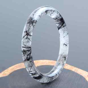 天然透体黑发晶手镯圆条美人条镯子女款 生日礼物饰品送鉴定证书