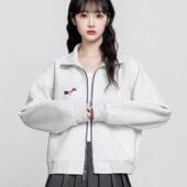 宽松翻领开衫 美式 双拉链卫衣外套女2025春秋新款 学生休闲运动上衣
