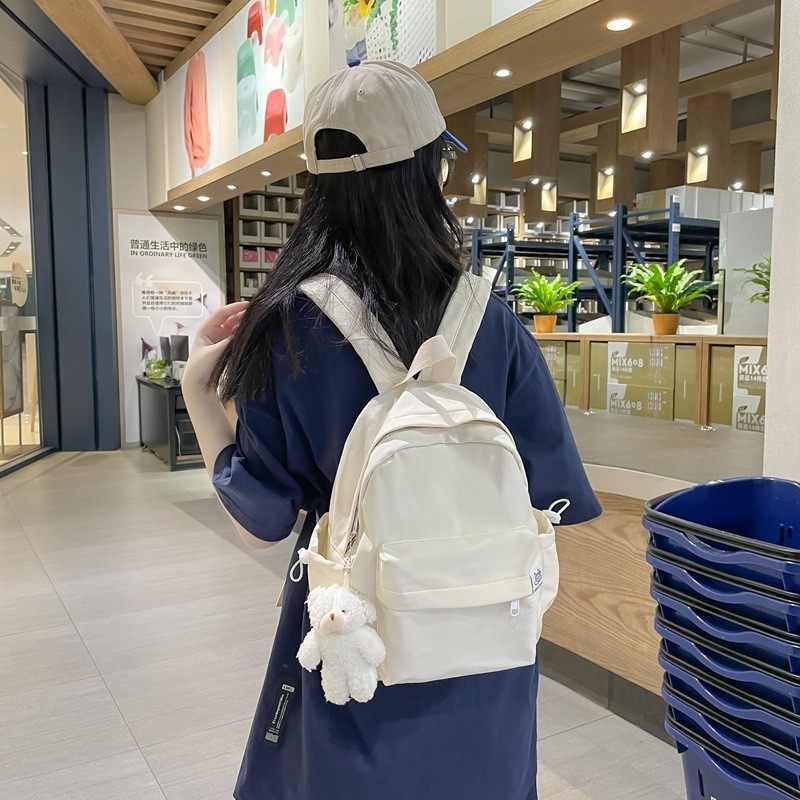 书包女上课旅行小背包纯色简约百搭校园风初中生高中生双肩包