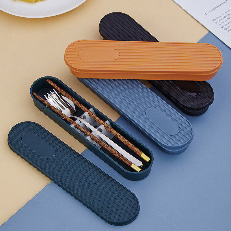 316不锈钢便携餐具套装304勺叉筷三件套学生上班族日式餐具收纳盒