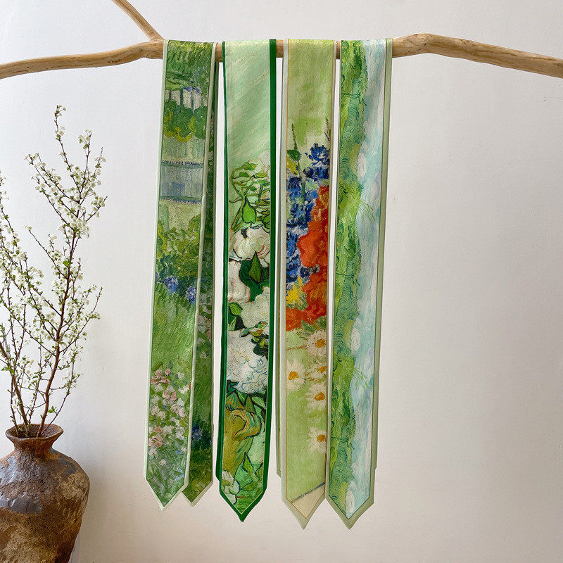 春夏季百搭绿色显气质丝巾小长条女发带绑包包飘带装饰领巾配衬衣