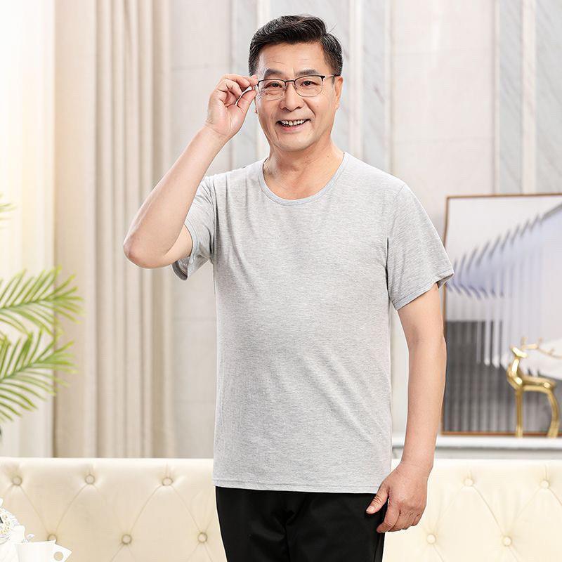 中老年人背心男士纯棉全棉老头衫跨栏夏季大码爸爸短袖宽松白汗衫