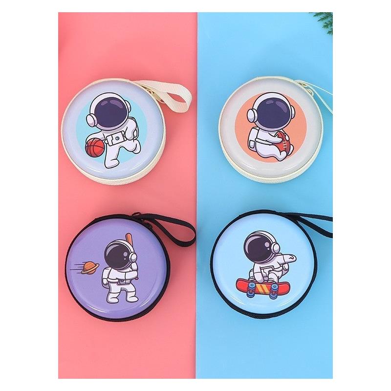 新款宇航员马口铁零钱包圆形零钱收纳耳机线收纳包儿童手提拉链盒