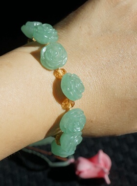 正品天然新疆戈壁玉金丝玉手串东陵玉绿色玫瑰花手链彩玉彩石手钏