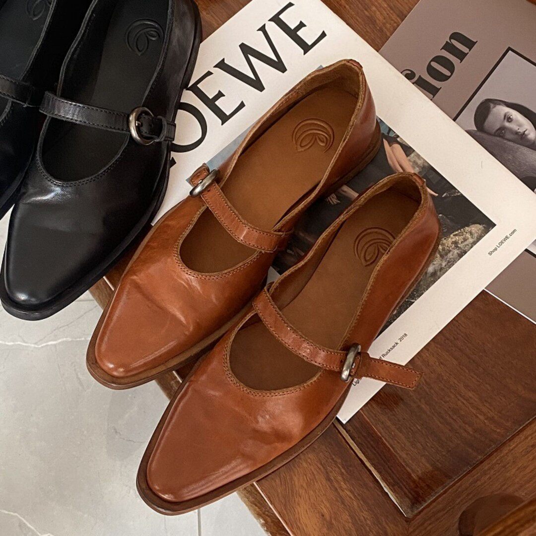 玛丽珍女鞋浅口真皮欧货单鞋一字扣带小*巫复古风马皮尖头平底鞋,女鞋,浅口单鞋,淘宝优惠券,粉丝福利购,淘宝优惠卷