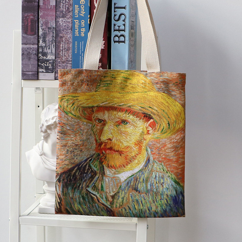 异集 戴草帽的梵高自画像系列帆布包 油画单肩包个性文艺风手提袋
