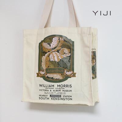 秋冬季加厚拉链帆布包女单肩方款托特包William Morris周边帆布袋