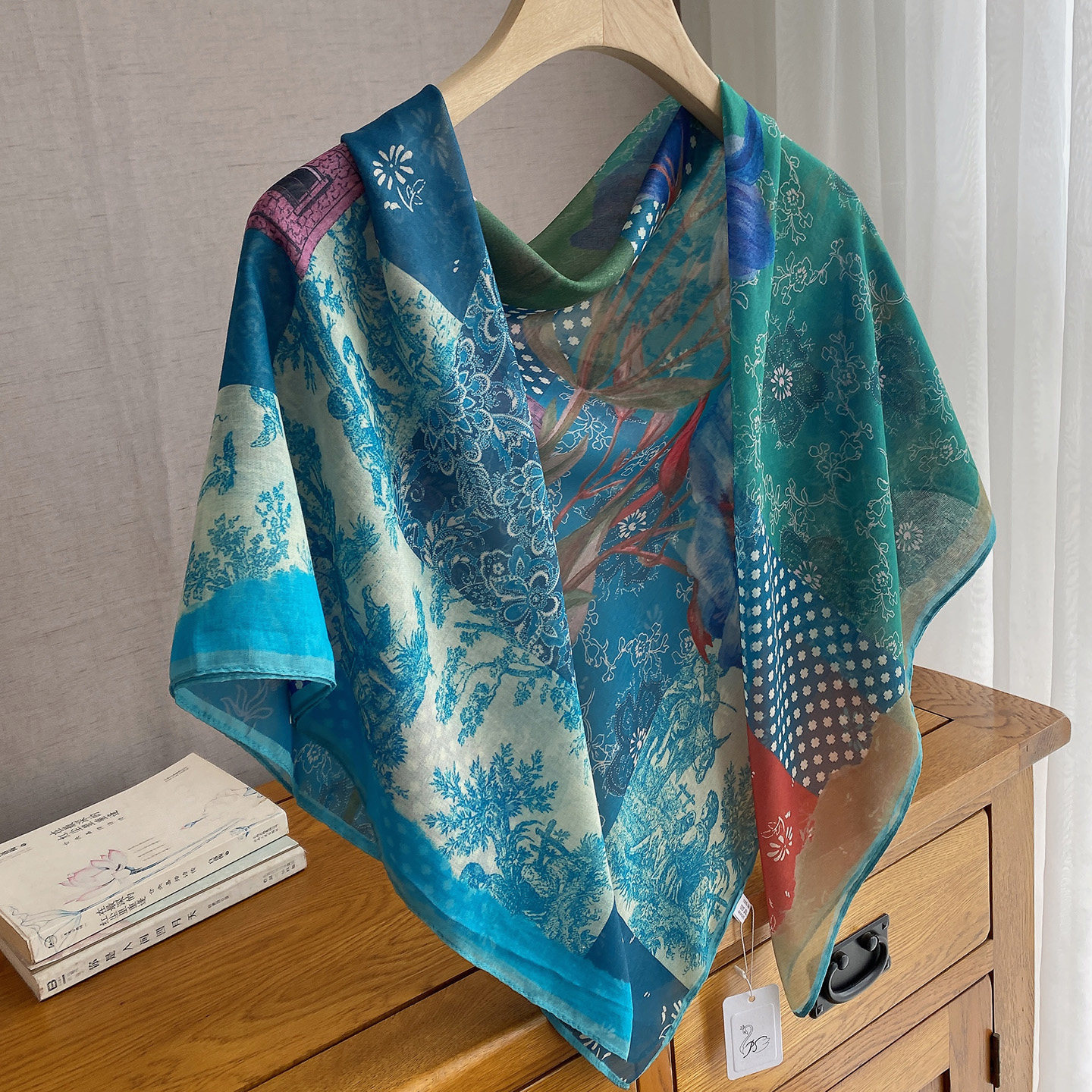 复古文艺范110纯棉大方巾孔蓝绿柔软轻薄旅游披肩春夏季遮阳围巾