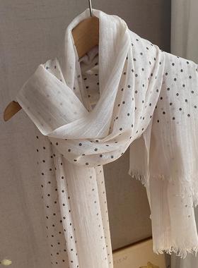 复古波点文艺女秋冬棉麻围巾轻柔软糯春秋季波披肩百搭清爽沙滩巾