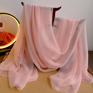 2米纯色大丝巾优柔纱丝滑春秋百搭薄围巾夏季旅游防晒披肩沙滩巾