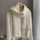 新款 白色羊毛针织围巾女2025冬百搭纯色简约冬季 保暖围脖送礼物