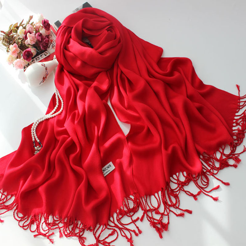 2025新款红色围巾披肩两用纯棉质流苏春秋冬季女韩版纯色百搭单色